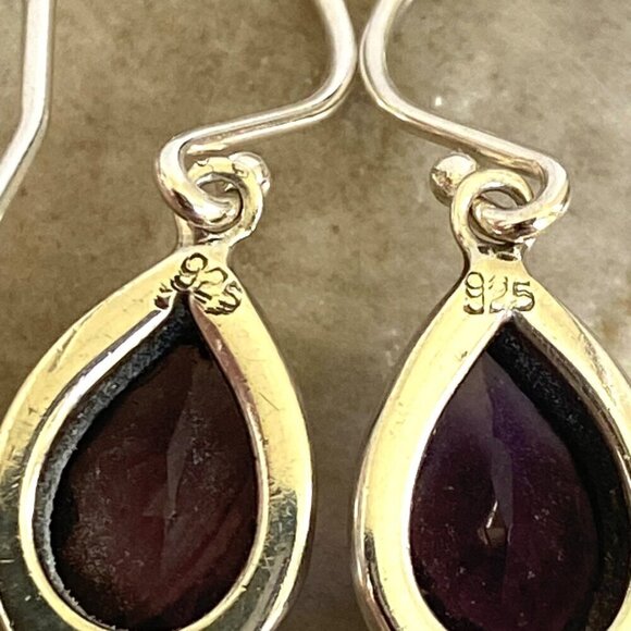 Sterling Silver 925 Pear Shaped Amethyst Hinged White Coin Pearl Dangle Earrings - Picture 9 of 16